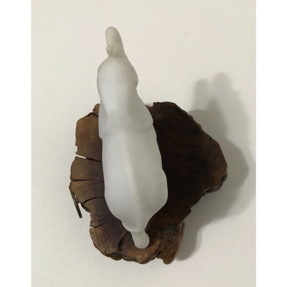 John Perry White Elephant On Natural Burl Wood Sculpture Figure Figurine Vintage - Picture 6 of 12
